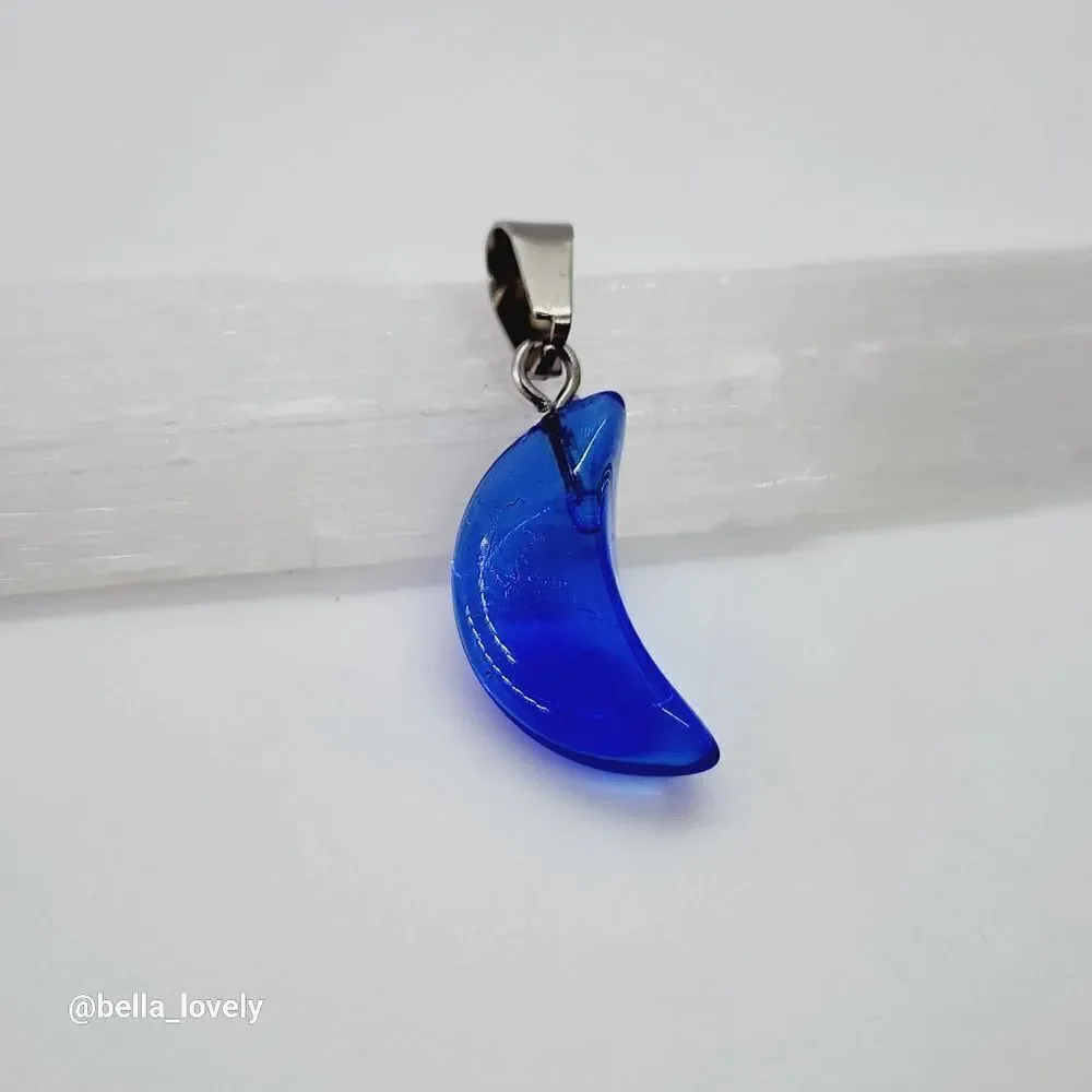 Petite Blue Moon Crescent Moon Shaped Pendant with Silver Toned Bail